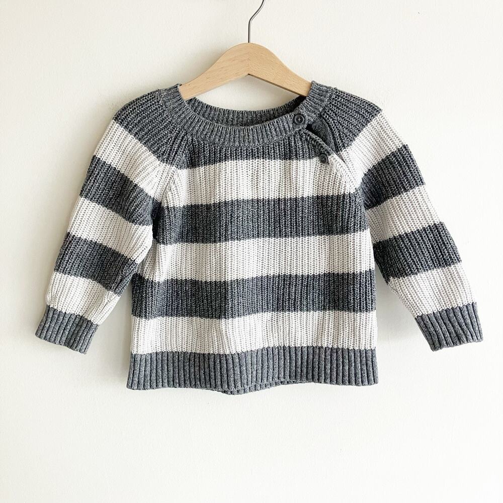 babyGap Striped Sweater Baby 18-24M Gray White Pullover Button Gender Neutral